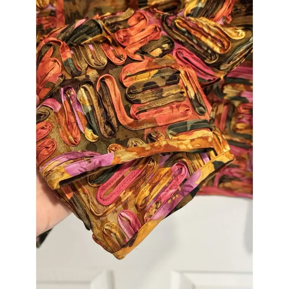 Chicos Jacket Size 2 Large Floral Geometric Silk Artsy Open Front Embroidered